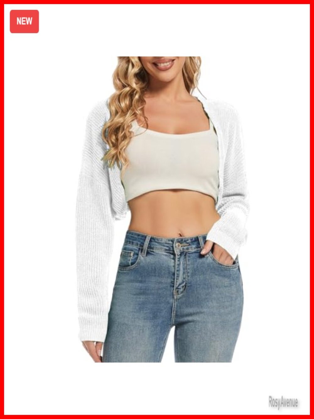 Long Sleeve Cropped Bolero Shrug Cardigan Open Front Knit - Picture 2 of 7